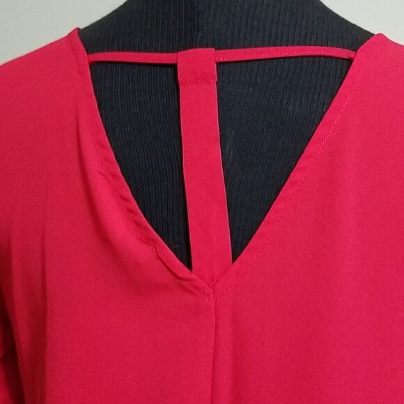 Zenana Outfitters Red T Back Woven Blouse (S, M, L) - Picture 4 of 6
